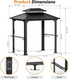 Modern Shade Grill Gazebo 6' X 8', Aluminum BBQ Gazebos with Shelves and Ceiling Hook, Grill Canopy Hardtop with Galvanized Steel Roof, Extra-Wide Column Design, Outdoor Grill Gazebo for Patio, Black