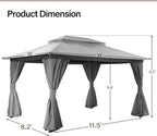 LAUSAINT HOME Outdoor Patio Gazebo 10'x13' with Expansion Bolts, Heavy Duty Party Tent & Shelter with Double Roofs, Mosquito Nettings and Privacy Screens for Backyard, Garden, Lawn, Smoke Grey