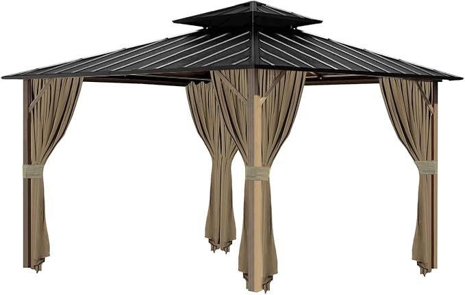 Gazebo Universal Replacement Privacy Curtain, 10'X10' Gazebo Curtain Outdoor Waterproof, 4-Panels Sidewall Curtains with Zipper for Patio, Garden and Backyard (Only Curtains, 10'x10', Brown)