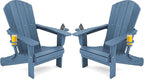 SERWALL Folding Adirondack Chair, HDPE Adirondack Chairs Set of 2, Plastic Outdoor Chairs- Looks Exactly Like Real Wood- Navy