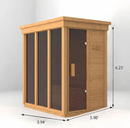 Outdoor Corner Steam Sauna, Canadian Hemlock Saunas 3-4 Person, 6KW ETL Toule Heater, 220V,Broad Bench, Glass Wall Sauna, Waterproof System, Asphalt Shingles,Right Door(0-195℉)