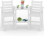 Tall Adirondack Chairs Set of 2, All Weather HDPE Poly Bar Height Balcony Adirondack Chair with Removable Double Connecting Trays, Outdoor Adirondack Barstools for Deck, Patio, Yard, Pool, Lawn