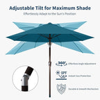 9FT Patio Umbrella Outdoor Table Umbrella w/Push Button Tilt and Crank, 8 Sturdy Ribs, UV Resistant Waterproof Market Umbrella for Pool, Deck, Backyard, Garden, Lake Blue