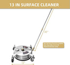 Thunderbay Compact 2-in-1 Pressure Washer 13" Surface Cleaner with 4 Wheels Stainless Steel Power Washer Multi-Use Scrubber Floor Brush