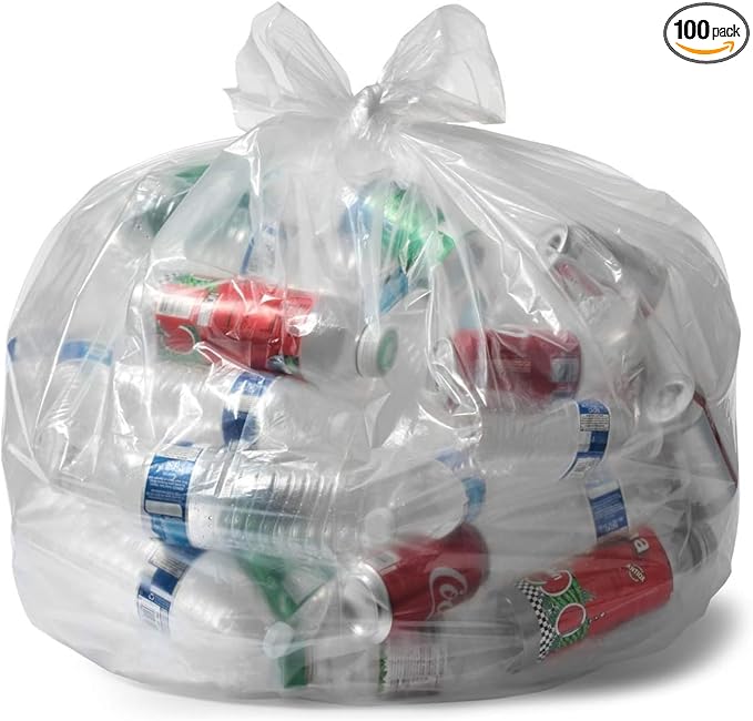 Aluf Plastics 45 Gallon 0.9 MIL Clear Garbage Bags - 36" x 47" - Pack of 100 - For Industrial, Healthcare, & Municipal