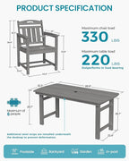 Ciokea HDPE Outdoor Dining Table with Umbrella Hole,66" Rectangle Patio Table for 6,All-Weather Outdoor Patio Furniture Set for Garden Backyard,Grey