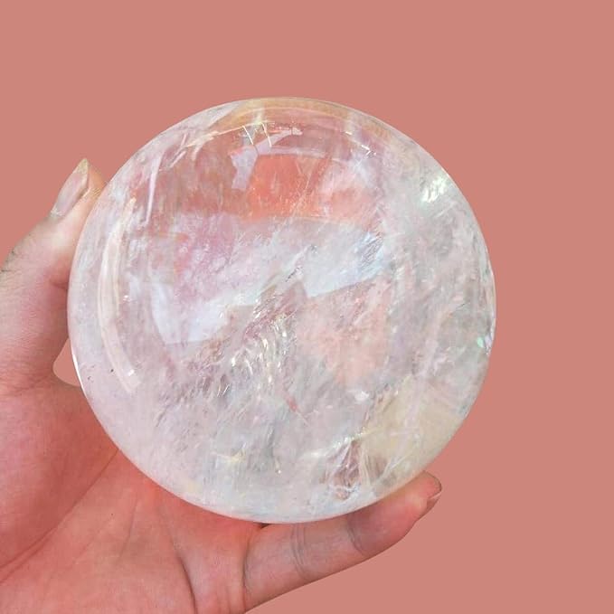 Natural Clear Quartz Crystal Ball,White Crystal Sphere Healing Crystal Ball with Stand Home Decor Prosperous Love Invite Wealth + Pedestal (700g)…