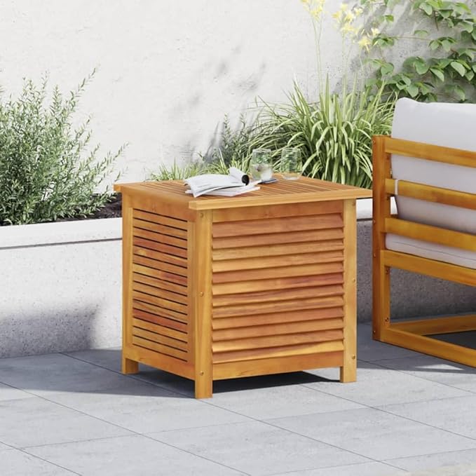 Wooden Garden Storage Box with Louver, Outdoor Cabinet Patio Storage Container for Furniture Tools, 23.6"x19.7"x22" Solid Wood Acacia,-128