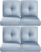 Pop 22x25/22x24 Outdoor Chair Cushions Set of 4 - Heavy Duty High Back Replacement Zippered Cushion for Patio Furniture Dining Rocking Chairs Loveseat L-Shape Sofa - Baby Blue/Button