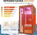 1-2 Person Home Sauna Low EMF Far Infrared Sauna with Red Light Bluetooth Speakers Indoor Dry Sauna 1550W 110V 39.37"x35.43"x74.8"