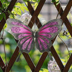 LIFFY Metal Butterfly Wall Art - 12" Glass Outdoor Wall Decor - Hanging Garden Decorations Outside - Metal Wall Art for Yard Fence Patio