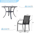 3 Pieces Round Dining Table Set for 2, Patio Dining Set Includes 2 Black Stackable Patio Chairs and 27.6" Black Metal Square Table, Patio Furniture Sets with Sling Support for Outside, Garden