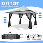 COBIZI 12x12 Pop up Canopy Gazebo on Clearance, Outdoor Canopy Tent with Mosquito Netting & Waterproof Roof Tent carpas para Patio Portable Gazebo for Backyard, Gray