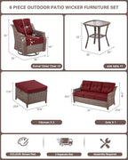 Belord High Back Outdoor Patio Furniture Set - Wicker Outdoor Swivel Rocker Patio Chairs with Sofa and Ottoman, All-Weather Patio Conversation Set for for Patio Deck Backyard