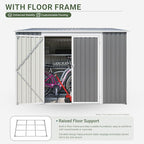 8x6 FT Outdoor Storage Shed with Sloping Roof, Lockable Double Doors & Adjustable Side Door, Weatherproof with Frame Floor, Compact Metal Tool Shed for Garden, Backyard and Patio