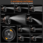 RESTMO Hose Nozzle Heavy Duty, Metal Water Hose Sprayer for Garden, 9 Spray Patterns | High Pressure | Thumb Flow Control | On/Off Valve, Ideal for Outdoor Lawn & Plant Watering, Car & Pet Washing