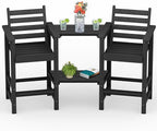 Tall Adirondack Chairs Set of 2, All Weather HDPE Poly Bar Height Balcony Adirondack Chair with Removable Double Connecting Trays, Outdoor Adirondack Barstools for Deck, Patio, Yard, Pool, Lawn