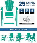 Ciokea Tall Adirondack Chairs Set of 4, HDPE Outdoor Adirondack Bar Stools with Double Connecting Tray, Weather Resistant High Back Adirondack Balcony Chairs for Deck, Lawn, Pool, Backyard, Lake Blue