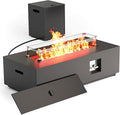 42" Outdoor Fire Pit Table, 50,000 BTU Gas Fire Pit with Glass Windshield, Rocks, Waterproof Cover, Propane Fire Pit Table for Outside Patio (Black, 42 inch)