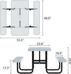 4 FT Heavy Duty Picnic Table with 2 Benches, Expanded Metal Outdoor Patio Dining Table with Umbrealla Hole Commercial Picnic Table,Rectangular Table Furniture Set for Garden, Lawn, Parks