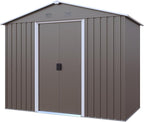 4x8 FT Outdoor Storage Shed, Metal Garden Shed with Frame Floor, Outside Tool Shed with Lockable Sliding Doors, Waterproof Storage Building with Sloped Roof for Backyard, Patio, Lawn, Warm Gray
