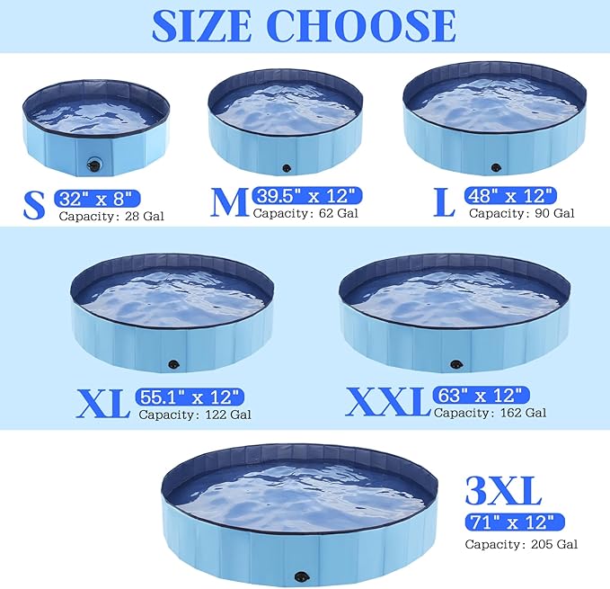 Foldable Dog Pool, Portable Pet Bath Tub and Kiddie Swimming Pool, Collapsible Bathtub for Puppies, Small, Medium and Large Dogs, Cats and Kids, 97 x 12 in, Blue