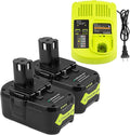 ARyee 2Pack 6.0Ah 18Volt Replacement for Ryobi 18V Lithium Battery ONE+ Plus P108 P102 P103 P104 P105 P107 P109 P122 RB18L50 PBP005 Cordless Power Tools with P117 Battery Charger for Ryobi