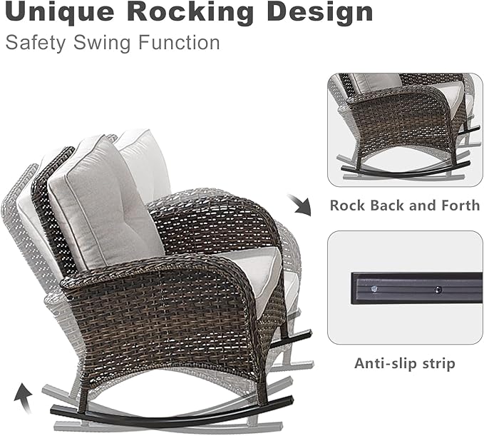 HUMMUH 6-Piece Outdoor Patio Furniture PE Wicker Patio Conversation Set,High Back Patio Couch with Ottomans Outdoor Rocking Chairs for Backyard,Porch,Deck