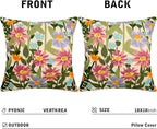 Pyonic Outdoor Pillows Waterproof Cover Pack of 2 Floral Waterproof Throw Pillows 18x18 inch for Patio Furniture Garden Furniture