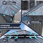 12' x 14' Hardtop Gazebo,Outdoor Galvanized Steel Metal Double Roof Gazebo with Curtains and Netting for Patios,Gardens,Lawns,Navy Blue