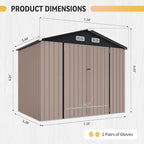 Aoxun 8' x 6' Storage Shed Outdoor Steel Garden Utility Cabinet with Lockable Door Waterproof & Rust-Proof for Yard, Patio, Backyard, Garden (Brown)