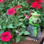 OwMell Frog Statue for Garden, Green Frog Figurine for Outdoor Decor Yard and Garden Decoration Resin Sculpture 6 Inches - Drinking Coffee
