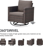 7 Piece Wicker Patio Furniture Set - Outdoor Swivel Rocker Chairs Set with Coffee Table, Side Table, 3 Seat Sofa & Ottomans, Small Patio Conversation Sets for Balcony Deck - Brown/Grey