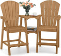 Ciokea Tall Adirondack Chairs Set of 2, HDPE Outdoor High Back Adirondack Chair with Double Connecting Tray, Weather Resistant Balcony Chairs for Deck, Lawn, Pool, Backyard, Teak