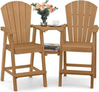 Ciokea Tall Adirondack Chairs Set of 2, HDPE Outdoor High Back Adirondack Chair with Double Connecting Tray, Weather Resistant Balcony Chairs for Deck, Lawn, Pool, Backyard, Teak