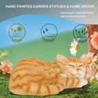 Elenon Cat Garden Statue Decorative for Yard, Orange Tabby Sleeping Cat Figurines Home Lawn Decor, Patio Kitten Tuxedo Statues Pets Memorial Ornament for Cat Lovers