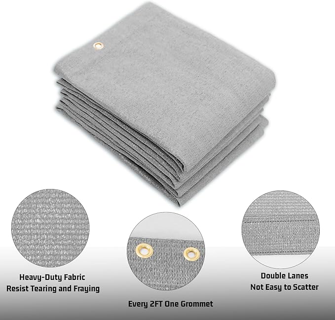SUNNY GUARD Shade Cloth Custom Size 9x12 FT Sun Shade Screen Fabric Shade Cover Tarp with Grommets for Pergola Backyard Garden, Light Grey(We Customized)