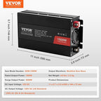 VEVOR Modified Sine Wave Inverter, 1500W Power Inverter DC 12V to AC 120V with 2 AC Outlets 2 USB Port 1 Type-C Port 6 Spare Fuses, for Small Home Devices Like Smartphone Laptop, CE FCC Certified