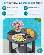 SERWALL Round Outdoor Side Table, HDPE Small Adirondack End Table,2-Tier Patio Side Table for Backyard Pool Porch Garden Lawn, Gray
