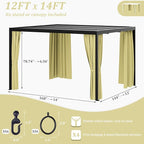 Gazebo Universal Replacement Privacy Curtain,12'×14' Gazebo Outdoor Waterproof Curtains, 4-Panels Sidewall Curtains with Double Zipper for Patio Canopy, Garden and Backyard (Curtain Only)