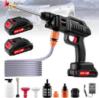 Cordless Pressure Washer Gun, 1500W Portable Battery Power Washer, 60Bar/870 PSI Electric Pressure Washer Handheld High Pressure washers with Nozzles, 2 Battery, 5m Hose Cordless Jet Washers