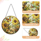 Sunflower Decor Suncatcher Stained Glass Window Hanging - Butterfly Stained Glass Suncatchers for Windows - Sun Catchers Indoor Window with Chain and Hook - Sunflower Gifts for Women Mom Teacher Gift