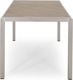 Great Deal Furniture Hannah Outdoor Modern Aluminum Dining Table with Faux Wood Table Top, Natural and Silver
