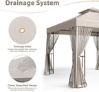 EAGLE PEAK 10x10 Patio Gazebo with Mesh Netting, Double Roof Outdoor Pavilion with Corner Shelves for Lawn, Deck, Garden and Backyard, Beige