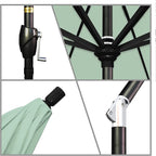 California Umbrella 9' Round Aluminum Market Umbrella, Crank Lift, Push Button Tilt, Black Pole, Sunbrella Spa