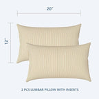 LVTXIII Outdoor/Indoor Lumbar Pillows, Decorative Patio Lumbar Cushions, Fluffy Water Repellent Garden Cushions for Home Patio Coach Sofa Use, 12×20 Inch, Pack of 2, Stripe Beige