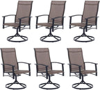 Patio Swivel Chairs Set of 6, Outdoor Swivel Chairs with Armrest, High Back Patio Chair with Metal Frame, All-Weather Outdoor Dining Chair for Deck, Porch and Lawn, Mocha