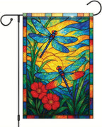 Spring Summer Dragonfly Stained Glass Garden Flag 12x18 Inch Vertical Double Sided Vibrant Outdoor Decor for Yard Lawn Patio Garden Flag for Seasonal Home and Garden Decoration