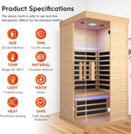 Sauna Room Indoor Far Infrared Saunas Home Canadian Hemlock 1420W Low-EMF Dry Saunas Single Person Spa with Oxygen Bar,33.5 * 33.5 * 70.87 inch