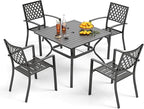 PHI VILLA 5-Piece Metal Patio Outdoor Table and Chairs Outdoor Dining Set - 37" Square Patio Table w/1.57" Umbrella Hole and 4 Backyard Garden Chairs